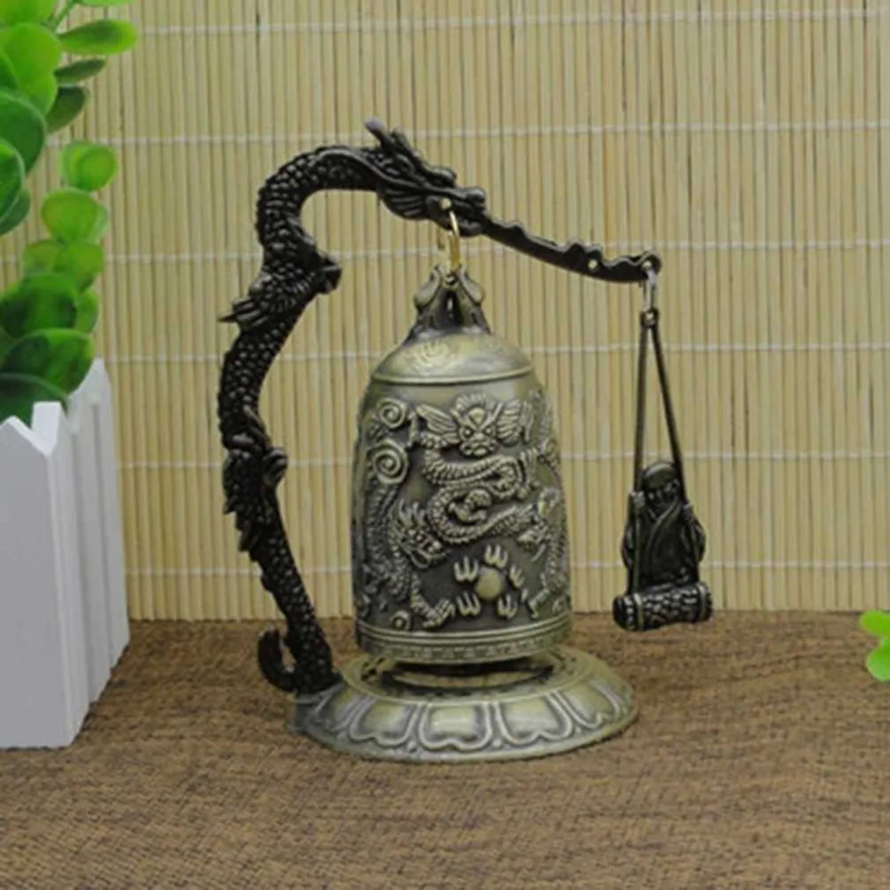 

Good Luck Bell Bronze Lock Monk Home Office Decoration Artwork Vintage Style Dragon Bell Hang Decoration Buddhist Bell Ornament