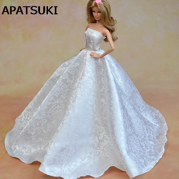 Pure White Formal Wedding Dress For Barbie Dolls Clothes Party Dress + Hat Lace Vestido Gown For 1/6 Dolls Clothes|Dolls Accessories| - AliExpress