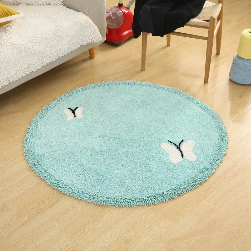 

Cotton cartoon round mats Computer Chair carpet Bedside Coffee table rug washable butterfly pattern cute plush soft doormat