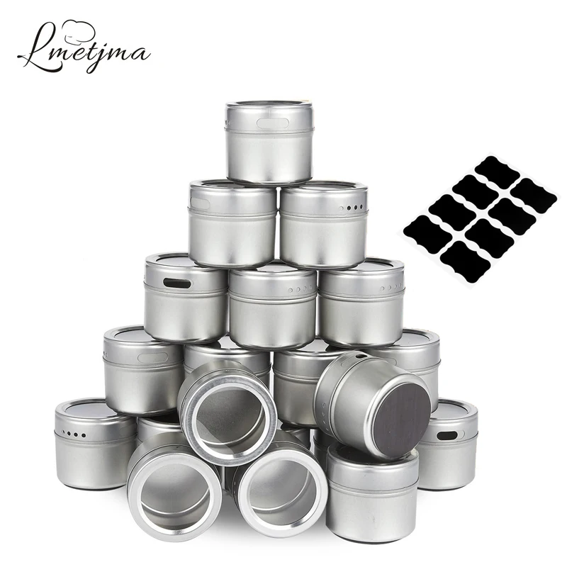 Billige LMETJMA Magnetische Gewürz Dosen Edelstahl Gewürz Glas Set Mit Aufkleber Pfeffer Shaker Salz Pfeffer Set Gewürz Sprays KC0017