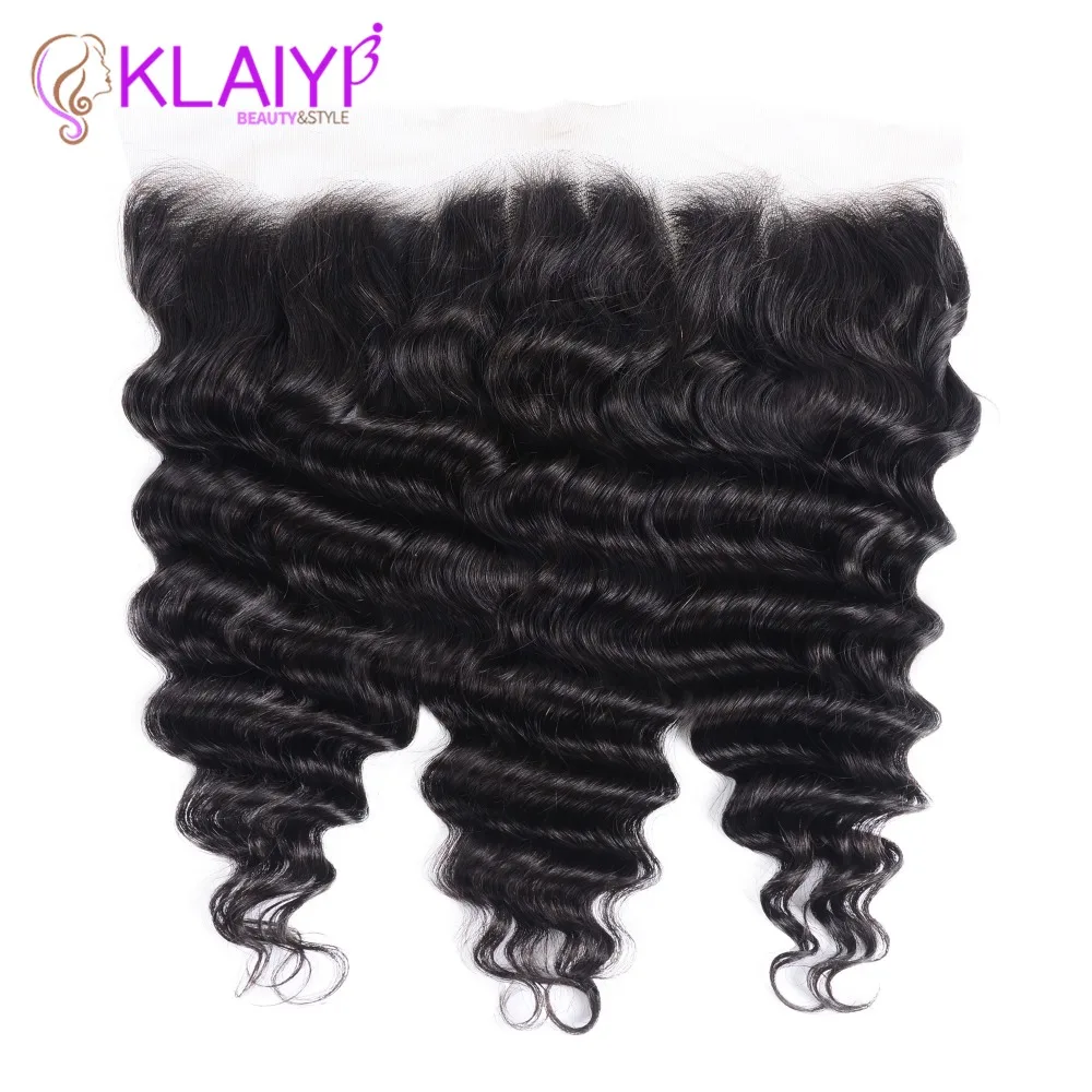 Klaiyi Hair Brazilian Loose Deep Wave Hair Lace Frontal Closure 13x4 Swiss Lace Ear To Ear Remy Human Hair Frontal