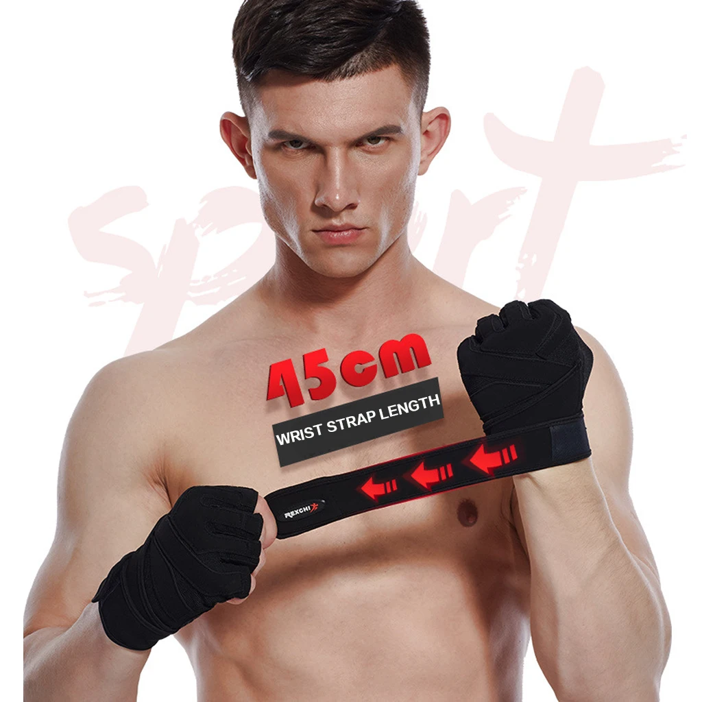 REXCHI Gym Fitness Gloves Hand with Wrist Wrap Honeycomb Palm Protector Support Crossfit Workout Po