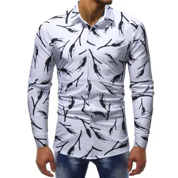 

JAYCOSIN 2018 Men's Fashion Print Blouse Casual Long Sleeve Slim Shirts Tops Men Clothing M-3XL Dropshipping 30p