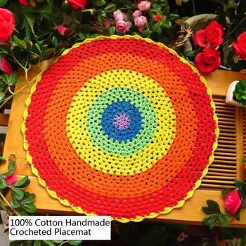 

Pastoral Set of 2 100% Cotton Handmade Hook Weave Placemats Hollow Out 18'x18' Design Placemats for Tea Pads,Table Decoration