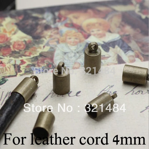 

FREE SHIP 1000pc Vintage Jewelry Findings Antique brass/bronze crimp tips cord end caps for leather cord 4mm