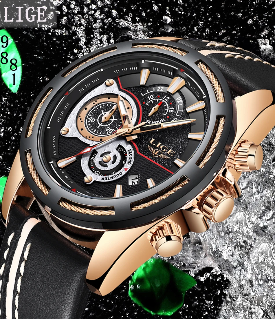 Relojes марта 2019 LIGE новые модные мужские наручные часы кожаные спортивные кварцевые часы водонепроницаемые мужские военные хронограф большие