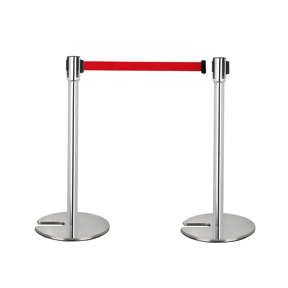 

2x Durable Retractable Belt Stretch Stanchions Crowd Control Barrier Iron Base