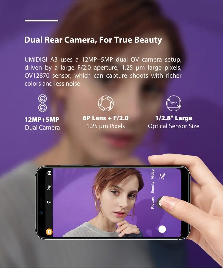 UMIDIGI UMI A3 2GB RAM 16GB ROM MTK6739 1.5GHz Quad Core 5.5 Inch HD+ Full Screen Dual Camera Android 8.1 4G LTE Smartphone