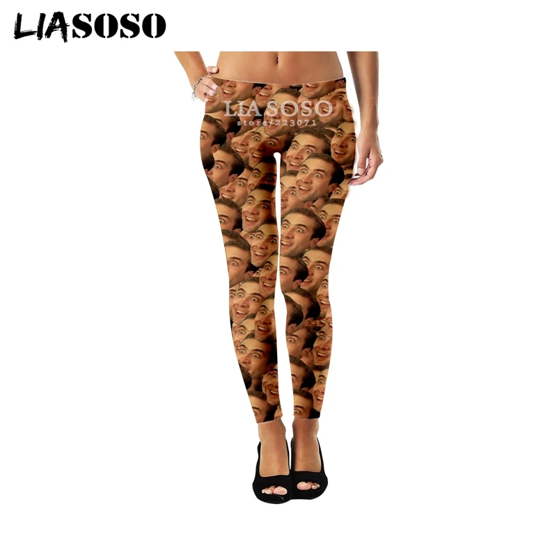 

LIASOSO New Sexy Fashion Women Leggings High Stretch 3D Print Star Nicolas Cage Dizziness Men Street Hip hop Fitness Pants B054