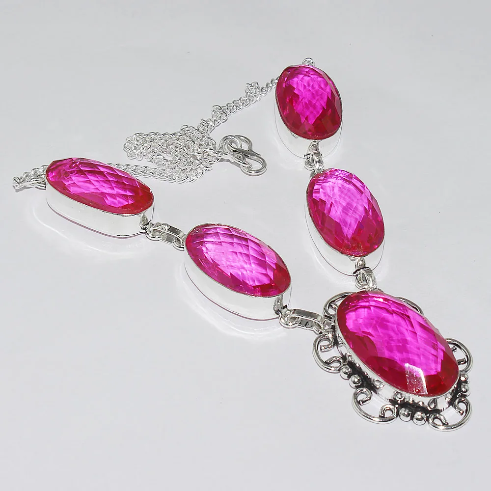 

Pink Rainbow TopazNecklace Silver Overlay over Copper , 49.3cm, N1014