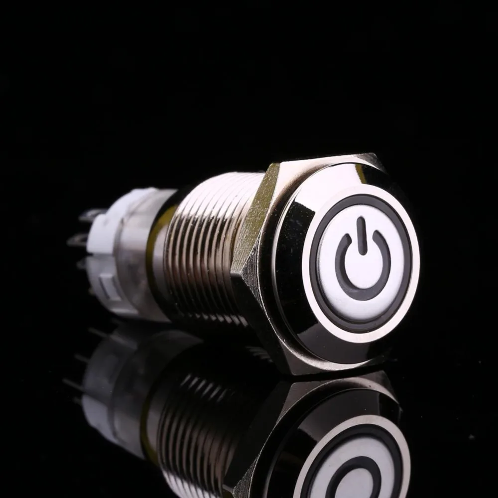 

16mm Metal Momentary Push Button Switch Connection Metal LED Switch Latching Push Power Button 12V Car Engine PC Power Start