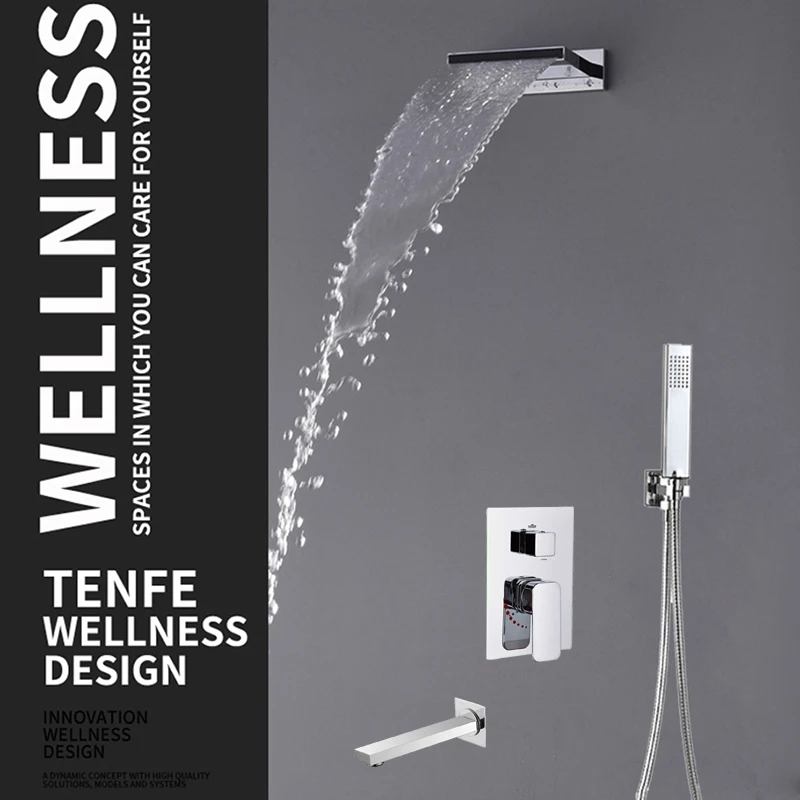 Modern Waterfall Shower Head ABS Luxury Wall Mounted Brass Faucets