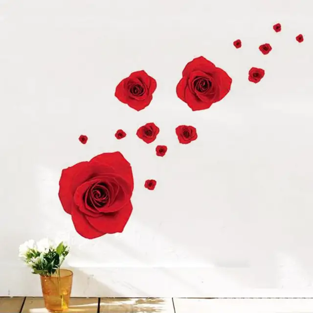 New Home Decoration Art Vinyl Mural Wall Sticker Decal Red Rose Flowers ...
