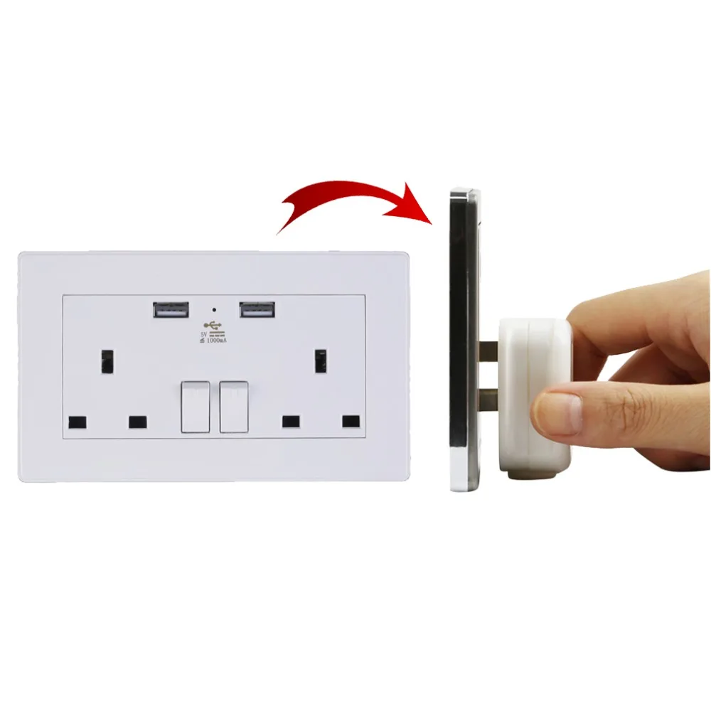 

2 Gang 2USB 2000mA Home Wall Charger Adapter Socket Dual USB Port Outlets Plate Panel Universal Plug White