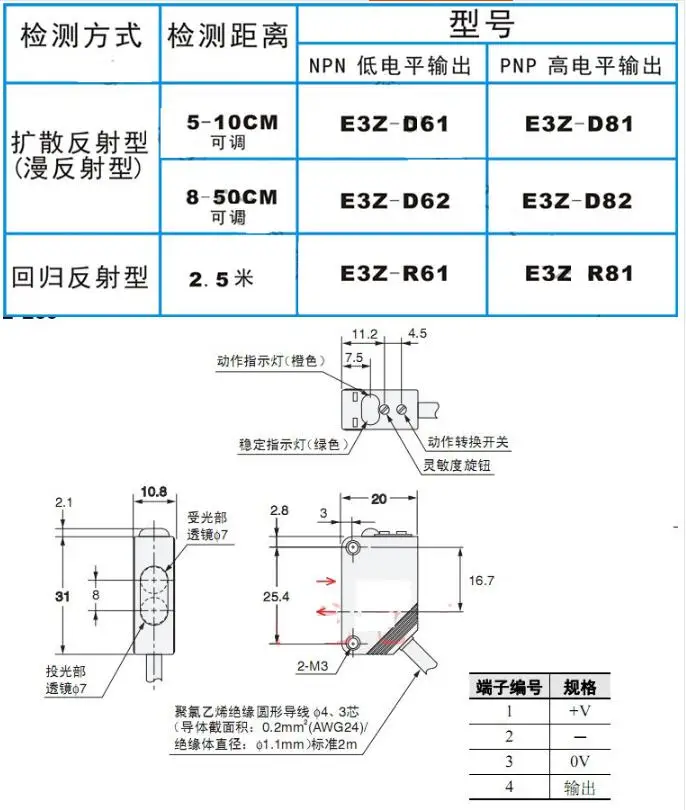 E3Z-D62 PNP 8-50 см Omron фотоэлектрический датчик высокое качество в сумке