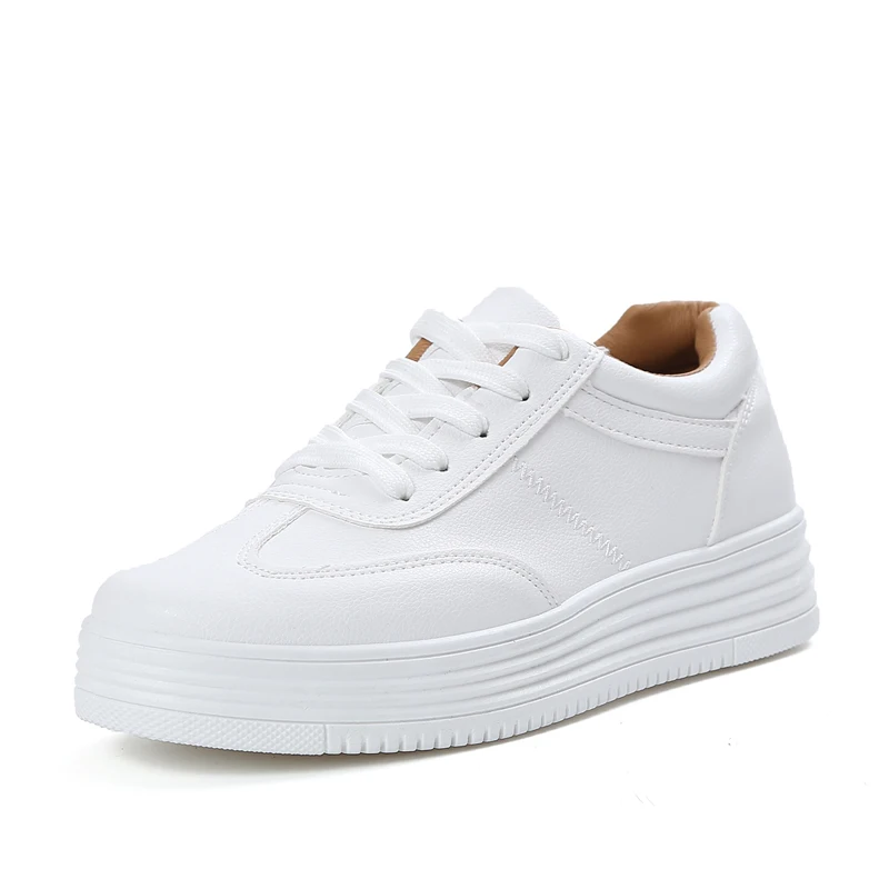 Simple Style Women's White PU Leather Sneakers Outdoor Breathable Thick