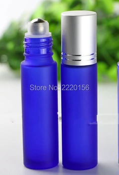 

100pcs/lot Blue 10ml Frosted Glass Roll On Essential Oils Perfume Bottles W/ Stainless Steel Roller Ball BY DHL Free Shipping