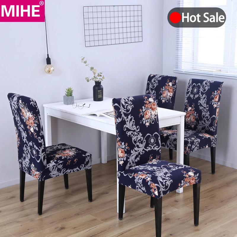 

4 Pieces Spandex Elastic Printing Dining Chair Covers Modern Removable Kitchen Seat Case Stretch Chair Cover For Banquet YZT16