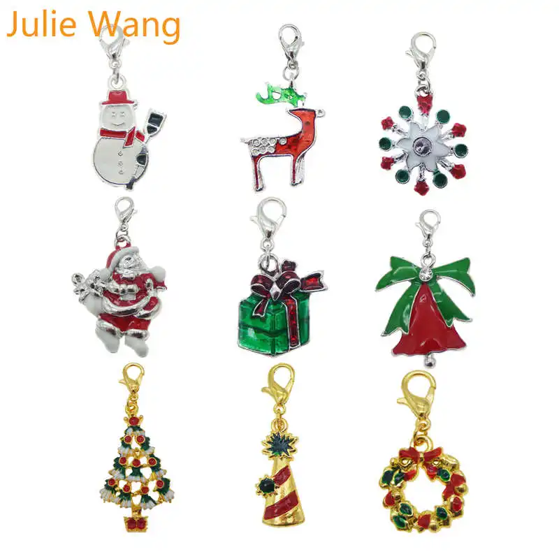 Julie Wang 9 шт. смешанный эмалевый Колокольчик для елки Снеговик брелки сплав