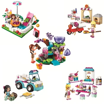 

New Friends Girls Princess Series Houses Animals Emma/Mia Cat Play Pet House Building Blocks Bricks Toys For Girls