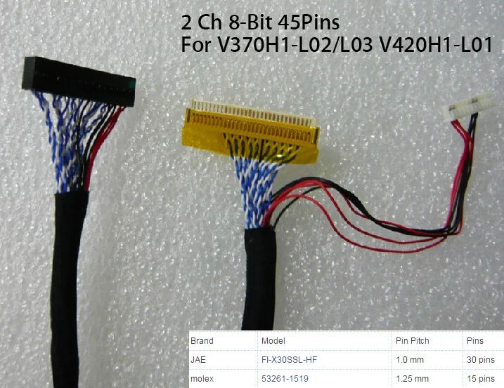 

For V370H1-L02 / L03 V420H1-L01 2Ch 8-bit 45pins LVDS Cable 2ch 8bit 45 pin Dual 8 FI-X30SSL-HF For Controller LCD v56