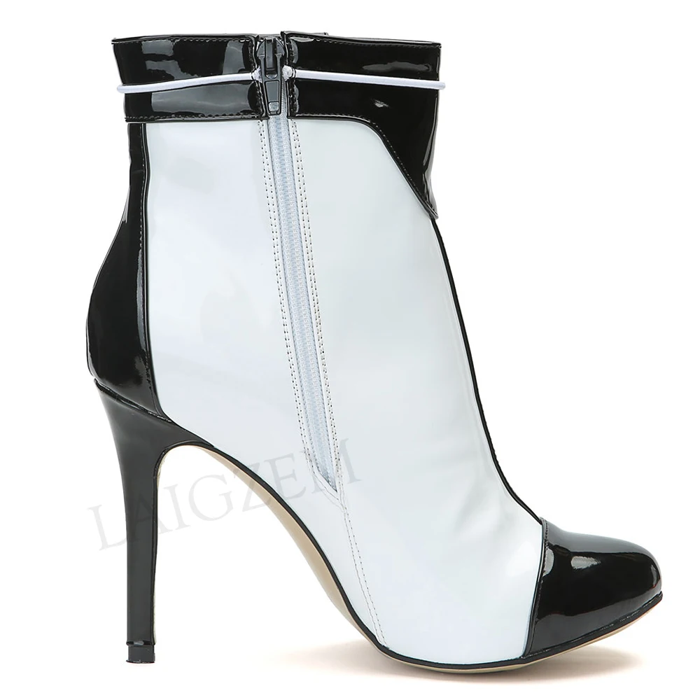 LAIGZEM/женские полусапожки больших размеров 47 Ботильоны на каблуке с боковой молнией черного и белого цвета модная обувь на заказ женская обувь