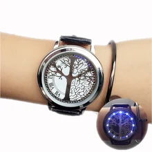 minimalist smart LED font b watch b font leather normal waterproof Creative personality Tree font b