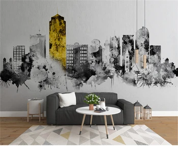 

Customize Any Size 3D Interior Silk Silk Nordic Simple Abstract Ink City Building Background Wall Painting Mural Wallpaper