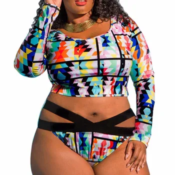 

Bikinis Hot Sale Women Sexy Bandage Swimwear Plus Size 3XL Geometry Style Pattern Printing Swimsuit High Waist Bathing Suit