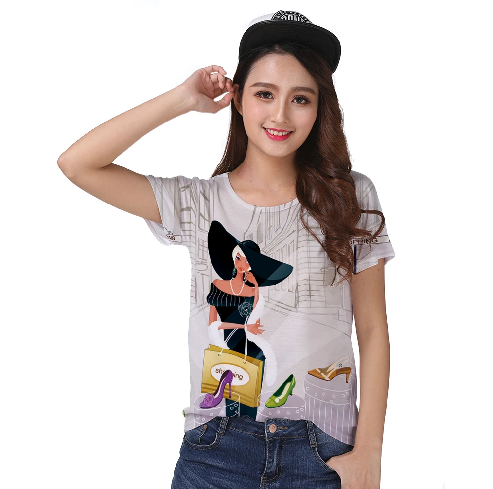 

Track Ship+New Vintage Retro Fresh T-shirt Tee Black Charm Lady Girl Shopping High Heel Shoe on Street 1176