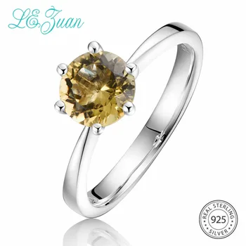 

L&zuan 1.054ct Natural Citrine Ring in Pure 925 Sterling Silver Prong Setting Rings Round Yellow Stone Fine Jewelry for Woman