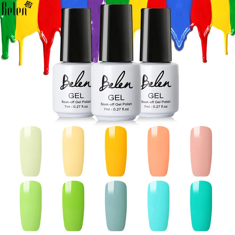 

Belen 7ml Macaron Pure Color Gel Nail Polish Nail Art UV LED Macaron Semi Permanent Gel Varnish Quick Drying Base&Top Coat