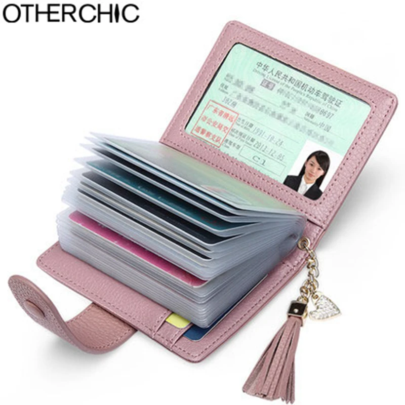 OTHERCHIC Card Holder Cow Leather Wallet Women Wallets Fashion Credit Card & ID Holder Zipper ...