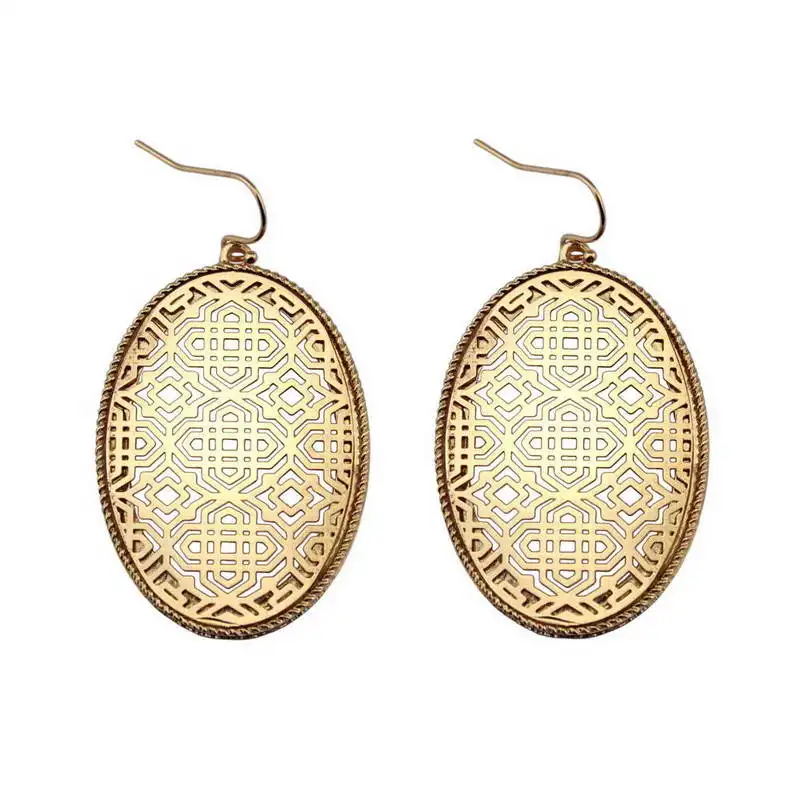 

Fashion Vintage Oval Zine Alloy Dangle Earrings For Women Geometric Cutout Statement Earrings Jewelry Gift