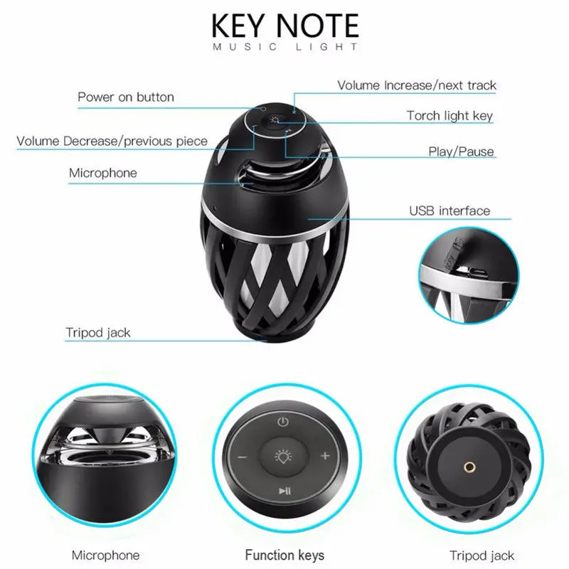 Светодиодные огни пламени с Bluetooth Динамик открытый Портативный LED пламени Атмосфера лампы стерео Динамик звук Водонепроницаемый Танцы