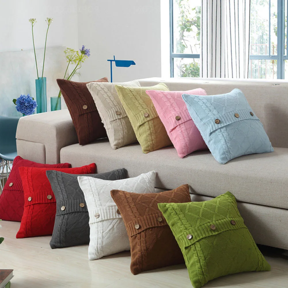 

pillowcases Retro Style Knitted Wool Pillow Case Button Waits Bedroom Decorative Pillows Square Throw Pillows Cover 2018