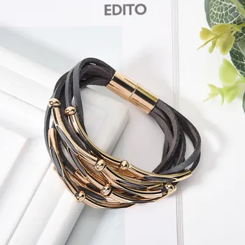 

New High Quality Punk Gothic Custom Leather Multi-layer Wide Wrap Bracelets For Women Party Jewelry wholesale