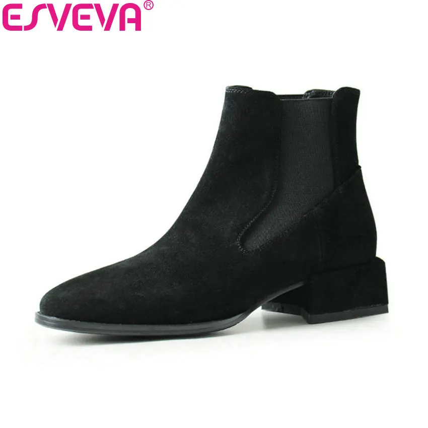 

ESVEVA 2019 Woman Boots Ankle Boots for Women Shoes Square Toe Square Med Heels Synthetic Shoes Autumn Ladies Boots Size 34-39