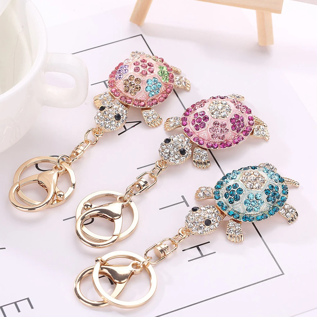 

Rhinestone Tortoise Keychains Animal Turtle Key Rings Metal Crystal Key Chains Holder