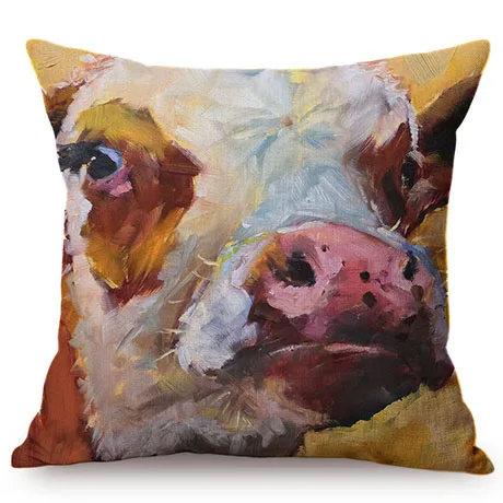 3D Cattle Cow European Style Oil Painting Art Farm Animal Print Home Decor Throw Pillow Case Cotton Linen Car Sofa Cushion Cover K90-6