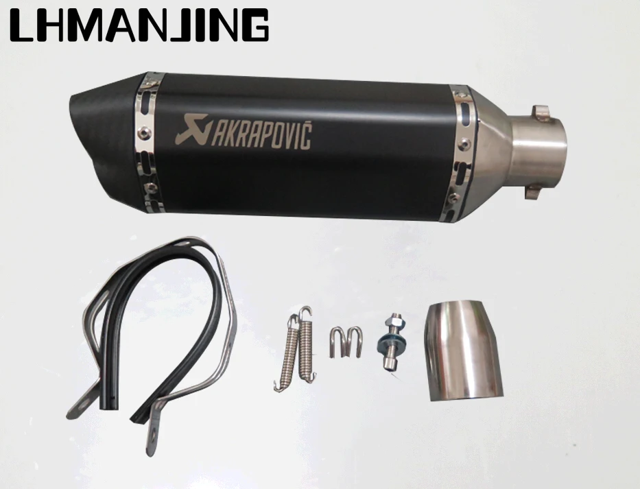 Full Black Dual Holes Universal ID51MM Length 359MM Motorcycle Exhaust Muffler With DB Killer