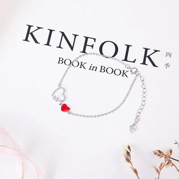 

Hollow Heart Red 925 Sterling Silver Cute Simple Temperament Female Zircon Trendy Gift Literary Resizable Bracelets SBR055
