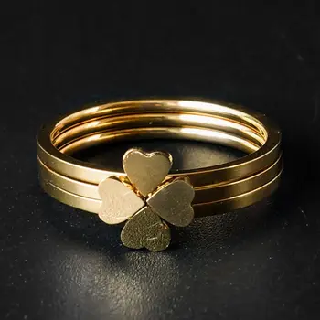 

Stainless Steel Jewelry Unique Heart Rings Rose Gold Multilayer Ring for Women Nickle Free CZ Crystal Flower Combination Jewelry