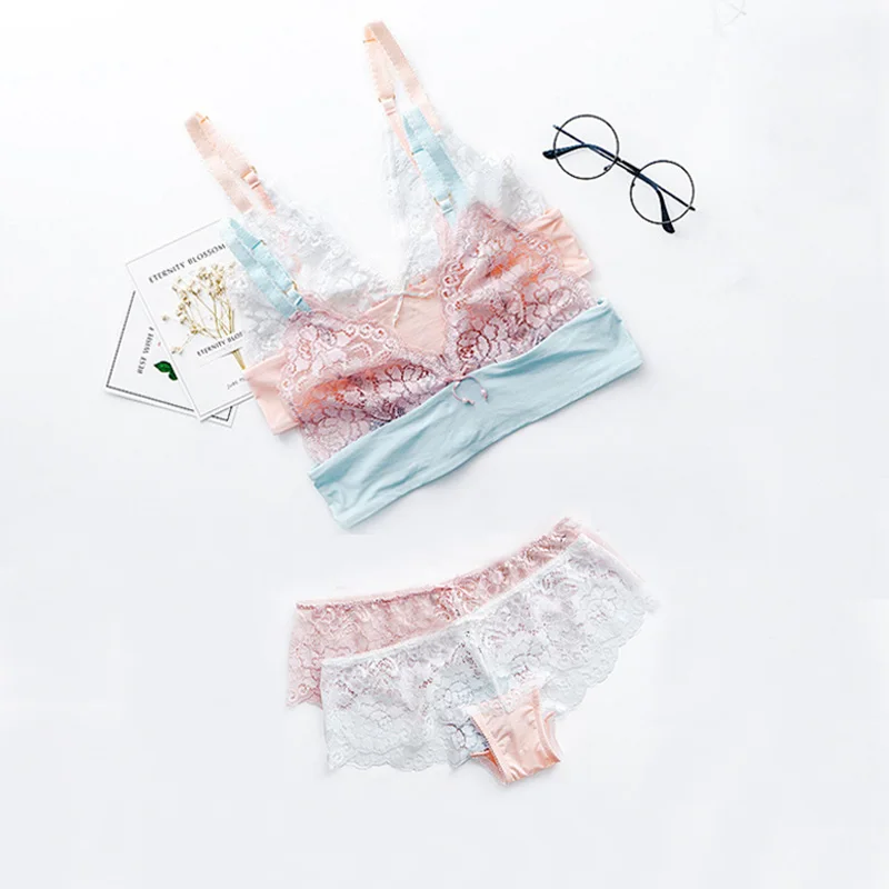 Женское кружевное нижнее белье bralette ультратонкое Прозрачное с бюстгальтером без