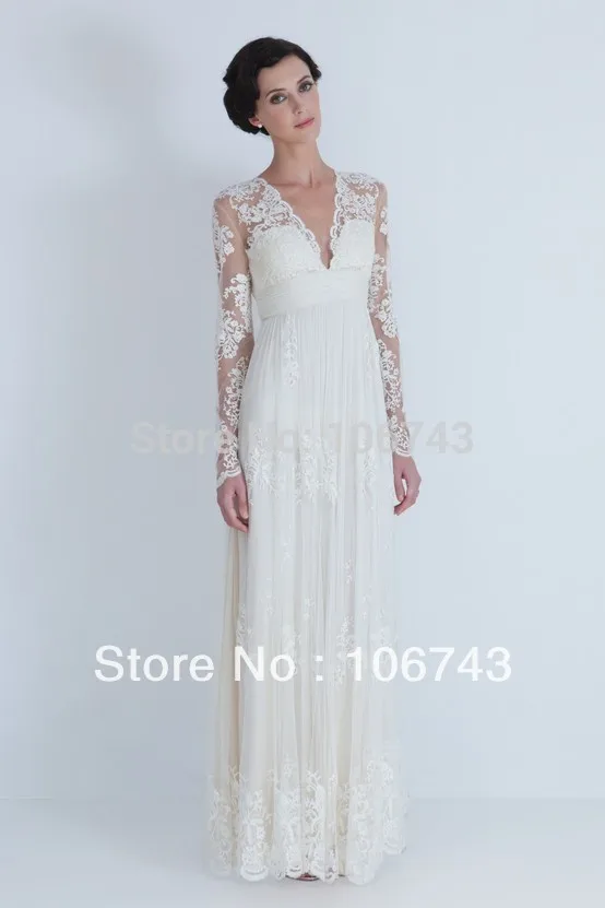 

free shipping 2014 new style best seiier Sexy bride wedding Custom sizes lace full empire v-neck maxi dress long bridal dresses