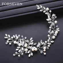 Жемчуг, горный хрусталь оголовье Свадебная повязка для волос аксессуары для волос для Для женщин кристалл оголовье Серебряный Свадебная повязка на голову невесты диадемы