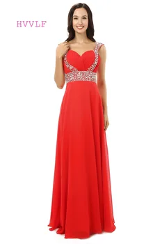 

HVVLF Elegant Evening Dresses 2019 A-line Cap Sleeves Red Chiffon Beaded Long Evening Gown Prom Dress Prom Gown