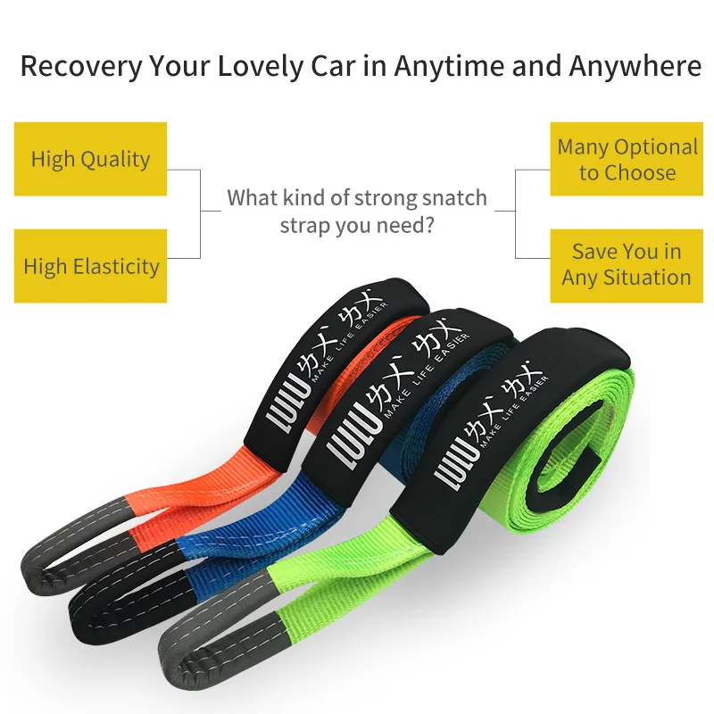 LULU 5M5Tons 50mm(2''x16' 11000lbs)Snatch Strap Tow Strap Car Towing Rope Recovery Strap for Car Emergency Heavy Duty with Hooks