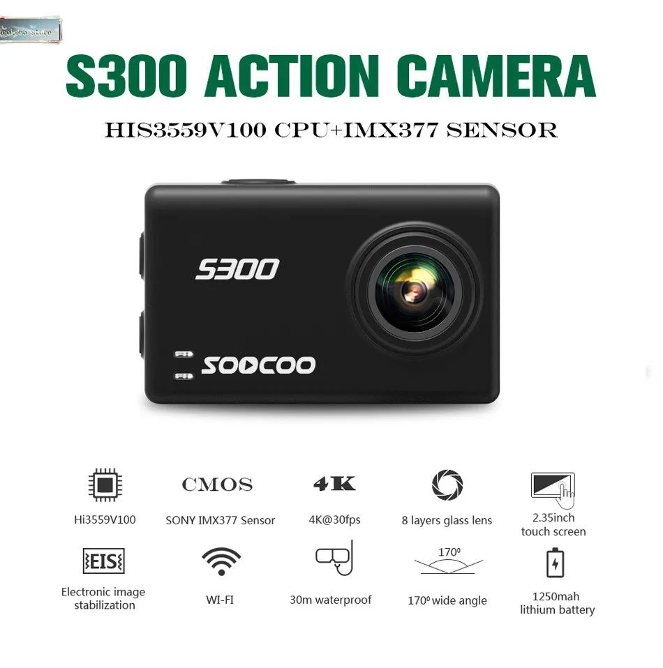 SOOCOO S300 Экшн-камера 2,3" сенсорный ЖК Hi3559V100+ IMX377 4 K 30fps 1080 P 120fps EIS Wifi 12MP удаленный внешний микрофон Спортивная камера