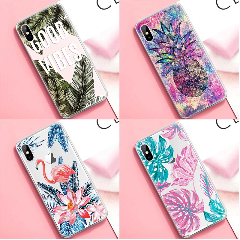 

Pattern Case For iPhone XS Max XR X 8 7 6 6s Plus 5s 5 SE Leaves Flower Soft Silicone TPU Back Cover Case For iPhone X 7 8 Shell